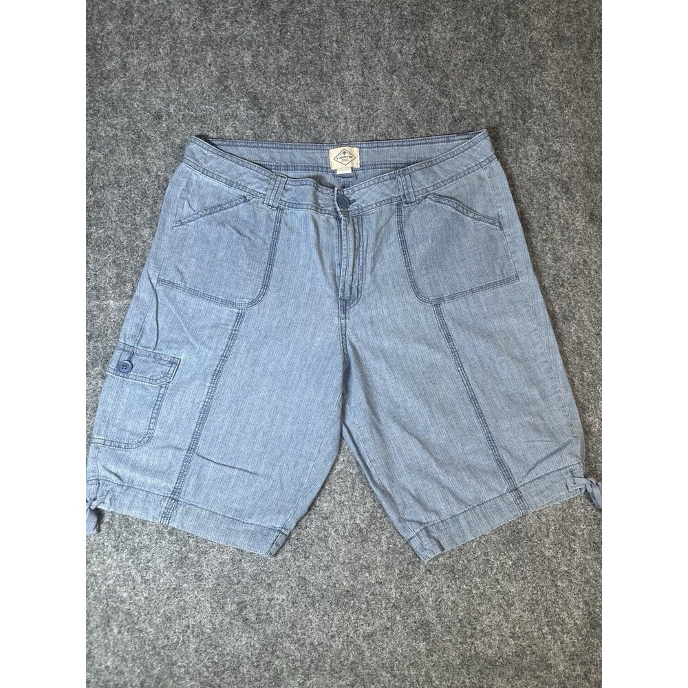 St Johns Bay Womens 12 Chambray Cargo Shorts Blue Mid Rise Coastal Beach